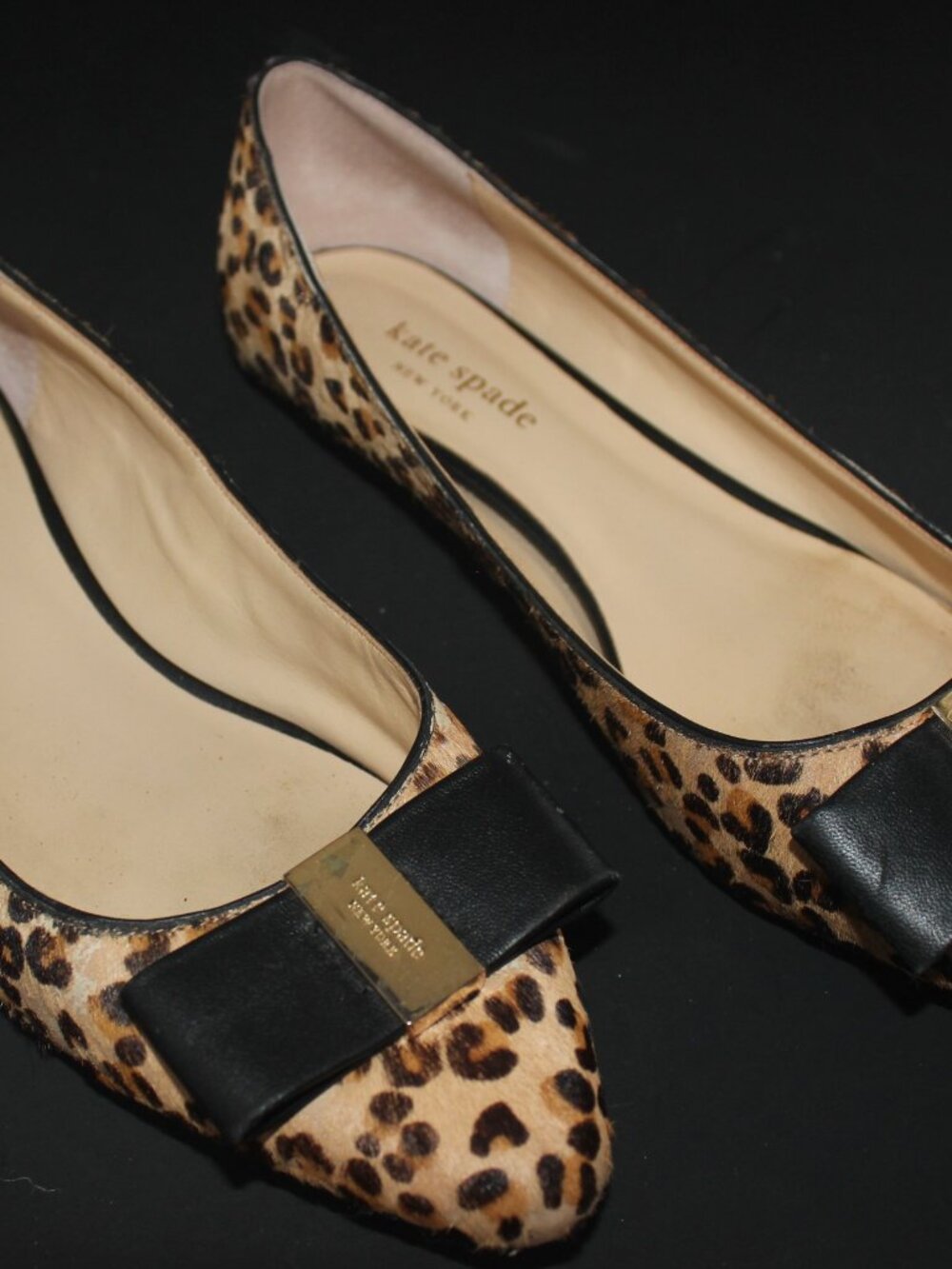 KATE SPADE LEOPARD Print Norah Flats with Bow in Hair Calf Leather Sz 7.5